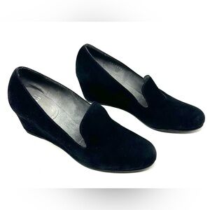 Stuart Weitzman Black Suede Wedge Loafers